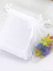 透明薄纱礼品袋，配彩色抽绳 - 透气网眼礼品袋，适用于婚礼、珠宝、化妆品、糖果甜点等，是节日和派对的完美之选，小巧礼品袋 - 彩色 - 查看 11