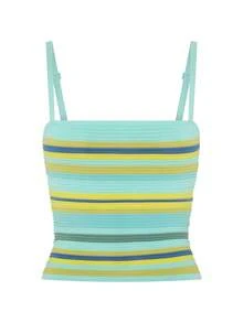 Women 2 Piece Knit Outfit Striped Mini Skirt Set Sexy Knit Crop Cami Tank Top Low Waist Bodycon Short Skirt Y2k Matching Going Out Party Beachwear - 藍色 - 查看 6