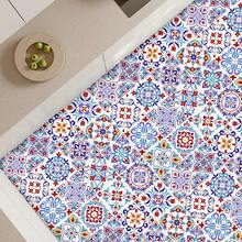 1 Paquete (16 piezas) Pegatinas de pared planas 2D con patrón floral vintage, pegatinas de azulejos autoadhesivas y removibles de PVC, adecuadas para decoración del hogar, cocina, habitación, pared y suelo - 16 piezas - Ver 5