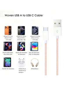 2 pièces Câble de données USB A vers USB C, câble de charge super rapide de 60 W Type-C, câble de charge tressé en nylon USB C compatible avec Apple 17 16 15/Plus/Pro/Pro Max, S26 S25 S24 S23 S22 S21 S20 - Multicolore - Voir 8