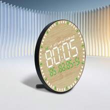 Reloj electrónico LED con diseño de bambú, reloj de escritorio con control remoto, visualización de la hora, adorno de mesa, reloj electrónico con pantalla digital. - negro - Ver 4