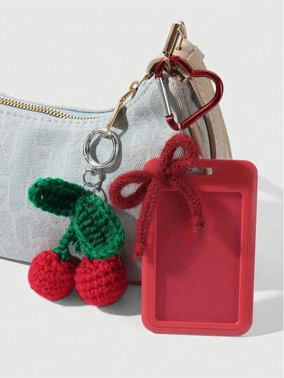 Kawaii 1pc Sweet & Cool Fashion High-Quality College Style Autumn/Winter Red Plush Ball Yarn Bow Adjustable Lanyard Solid Color Clear Campus Card Id Holder Diy Keychain Bag Charm, Car Keys, Handbag Charm, Stylish Accessory, Decorative Charm, Delicate Design, Suitable For Office Workers, Students, Daily Wear & Easter, Mother'S Day, Independence Day, Wedding Season, Graduation Season Gift