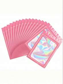 100个/10个装可重复密封袋，透明窗口食品保鲜袋，糖果袋，软糖袋，铝箔袋，派对礼品包装袋，全息可重复密封拉链食品保鲜袋，铝箔防臭袋，塑料扁平包装袋，适用于派对礼品、食品、糖果、珠宝、唇彩等，多种尺寸和颜色可选。 - 彩色 - 查看 8