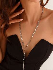 1 chiếc vòng cổ dài đính sequin tua rua, thích hợp cho nữ giới đeo hàng ngày. - Vàng - Xem 4