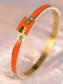 1pc 18K Gold Plated H Letter Bracelet, Luxury Fashion Accessory, Best, Thanksgiving, Birthday, Valentine's Day, Self-Wear Or - 橘色 - 查看 1