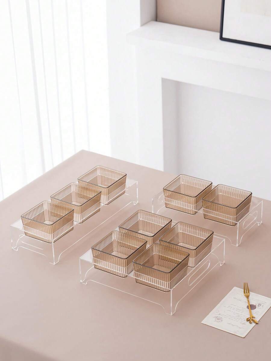 1 Set Transparent Acrylic Base Dish Set, Snack Candy Dried Fruit Cookie Storage Set, Wedding Party Holiday Decoration Display - Amber - View 1
