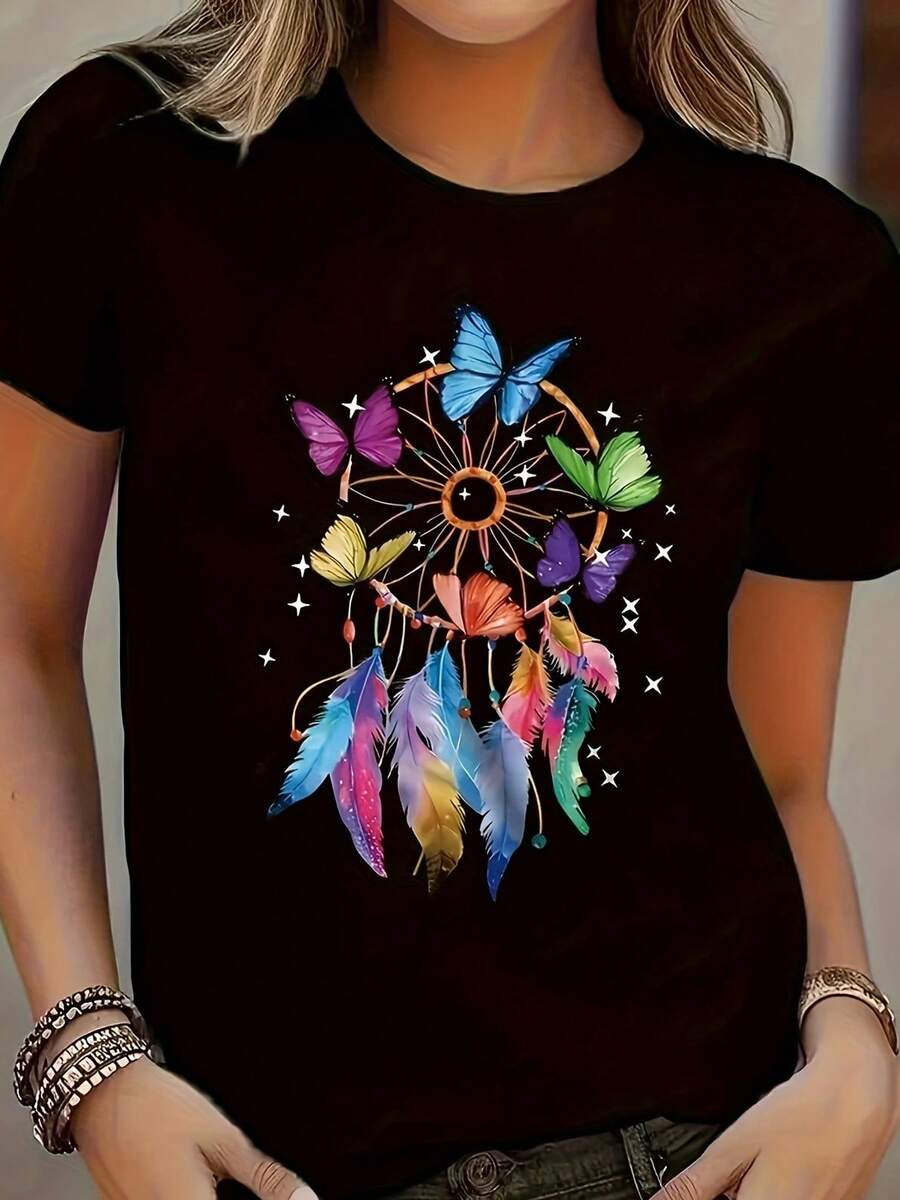Nueva Camiseta Redonda con Estampado Creativo