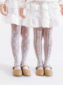 2 đôi tất mỏng cho bé gái, tất mùa hè kiểu Lolita cho trẻ nhỏ. - trắng - Xem 1
