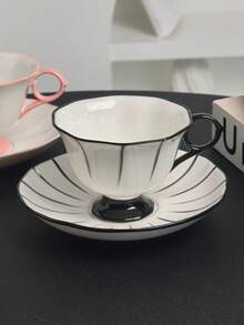 Cabin Kangaroo Bộ tách và đĩa sứ kẻ sọc thiết kế độc đáo, hình dáng tách không đối xứng, chất lượng cao, thích hợp dùng cho bữa sáng, văn phòng, uống nước thanh lịch, bộ tách và đĩa kiểu Pháp cổ điển có viền, thích hợp dùng cho trà chiều tại nhà, quà sinh nhật cho bạn gái. - Nhiều màu - Xem 8
