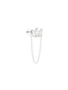 1pc 925 Sterling Silver Flat Back Ear Cuff Earring With Chain & Diamond Stud Earring, Ear Cuff Earring, Ear Lobe Earring, Gift For Women - Silver - View 25