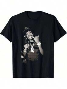 Men's Printed Crew Neck Short-Sleeved Casual T-Shirt, Black King Vons Chicago Pattern T-Shirt, Suitable For Everyday Wear And Casual Summer Wear, Slightly Elastic, Breathable, Suitable For Outdoor Vacations And Sports, Gift T-Shirt, Holiday Gift, A Comfortable And Stylish Choice For All Seasons, Printed Knitted Cotton T-Shirt, Machine Washable, Fashionable Clothing. - 黑色 - 查看 1