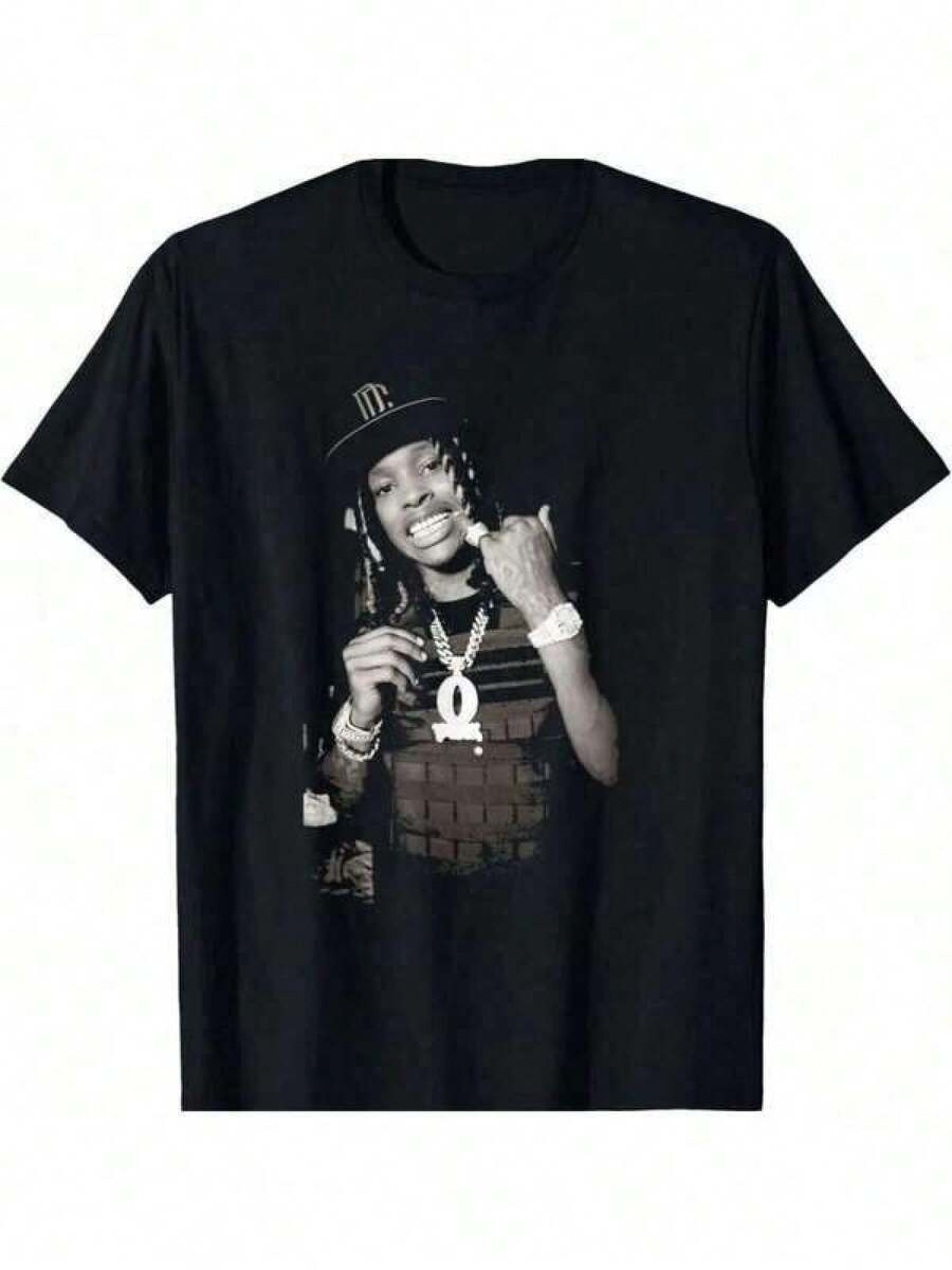 Men's Printed Crew Neck Short-Sleeved Casual T-Shirt, Black King Vons Chicago Pattern T-Shirt, Suitable For Everyday Wear And Casual Summer Wear, Slightly Elastic, Breathable, Suitable For Outdoor Vacations And Sports, Gift T-Shirt, Holiday Gift, A Comfortable And Stylish Choice For All Seasons, Printed Knitted Cotton T-Shirt, Machine Washable, Fashionable Clothing. - 黑色 - 查看 1