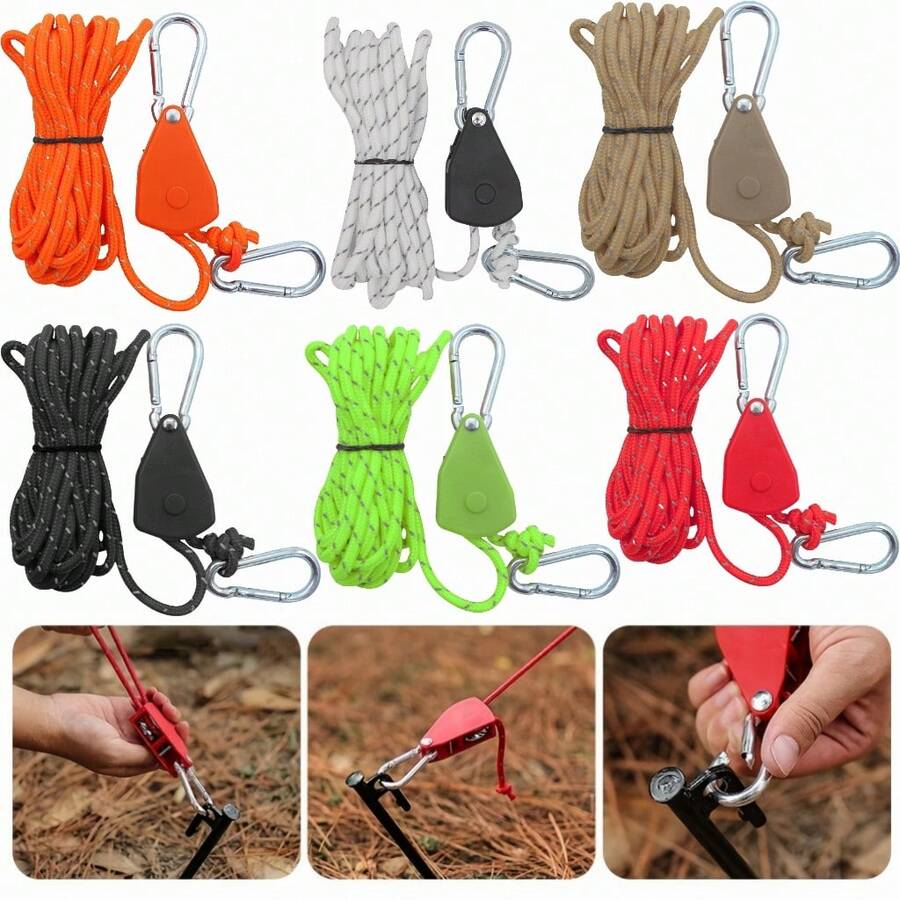 Tensor de cuerda de tienda de campaña, hebilla fija, polea, tensor de trinquete, ganchos para cuerda de toldo de camping al aire libre, herramienta de elevación - Negro - Ver 1
