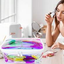 TPU Holographic Clear Makeup Bags BulkClear Storage Bag Toiletry Pocket Portable Zippered Iridescent Pouch Waterproof Cosmetic Travel Bags With White Zipppe For Women - Blue - View 5