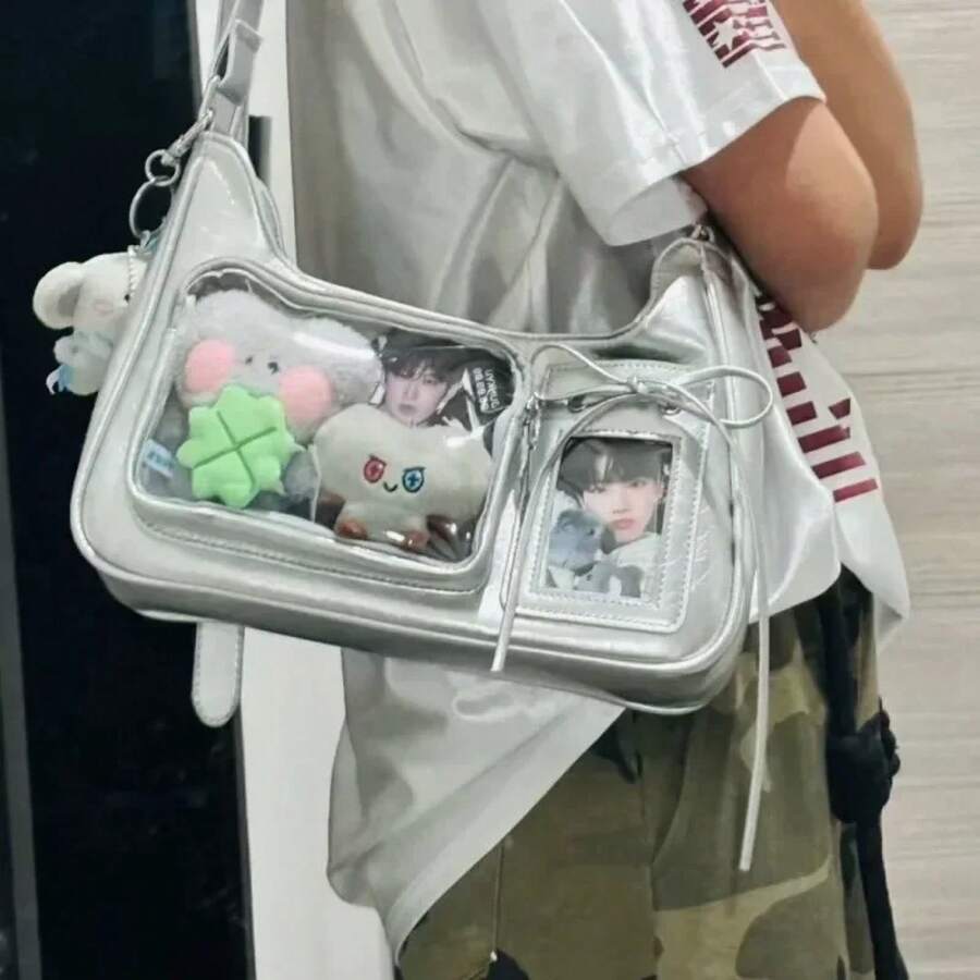 NEW Y2k Japanese Harajuku Shoulder Bag Womens Transparent Ita Bag Girls School Crossbody Bags For Women Female Designer HandbagsTrendy Women Crossbody Bag Lightweight Backpack Purse For Daily Use - 黑色 - 查看 1