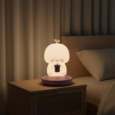 1个可充电床头灯，拍手灯，夜灯，台灯，电池灯，感应灯，卧室灯，触摸灯，可爱花蕾造型夜灯，带白噪音LED灯，柔软硅胶材质（可助眠），柔软硅胶材质，适用于儿童房，LED触摸灯，三级调光，是儿童房装饰、室内装饰的理想选择，1200mAh电池