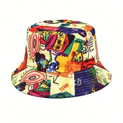 Abstract Cartoon Graffiti Bucket Hat, Casual Fisherman Style, Unisex Design, Suitable Both Men And Women NDJX