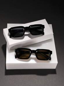 2副男士方形时尚眼镜，轻巧聚碳酸酯镜框，柔软有色镜片，休闲风格，适合通勤和驾驶，附带眼镜盒 - 彩色 - 查看 7