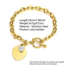 VceTd 1 chiếc vòng tay bằng thép không gỉ sang trọng và thanh lịch mạ vàng 18k với hai mặt dây chuyền hình trái tim, thích hợp cho phụ nữ đeo trong các bữa tiệc hoặc làm quà tặng Ngày lễ tình nhân, Mẹ, Mẹ, Ngày của Mẹ, Quà tặng - Vàng - Xem 10