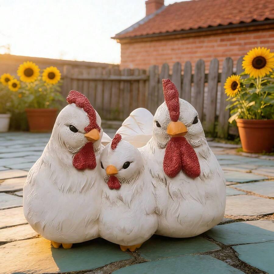 Farm-Style Animal Chick Flowerpot, Outdoor Garden Decorative Vase, Cute Design Desktop Balcony Succulent Green Plant Craft Ornament Pot - A - View 1