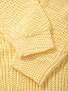 Women's Simple Ribbed Solid Color Casual Korean Textured Commuter Loose Versatile Stand Collar Zipper Half-Placket Pullover Long Sleeve Sweater, Spring/Autumn/Winter - 黃色 - 查看 8