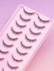 1/5/10 Pairs Layered Ultra-Fine Natural False Eyelashes, Fluffy Soft Thick 3D Mink Lashes, Long Slim Lashes With Messy Lash Roots, Multi-Layer Lashes, Short & Dense Lashes, Popular Japanese & Korean Style Transparent Invisible Lash Roots, Comes With Pink Eyelash Tweezers & Pink Eyelash Brush - Natural Lashes - View 9