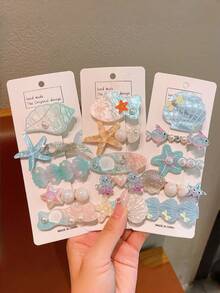 5pcs/Set Ocean Theme Hair Clips For Girls, Decorated With Dolphins, Starfish, Pearls, Versatile Hair Accessories - Multicolor - View 1