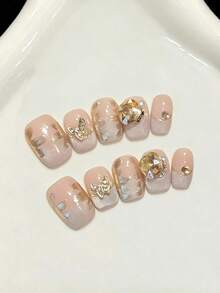 10PCS Short Square Handmade Press On Nails For Party And Daily Wear,Light Purple Color Nails,Short Square Nail,Shiny Cat Eye,Beautiful Butterfly Nails,Shiny And Dazzling, Easy To Wear 10pcs Y2K Handmade Press On Nails,Shining Bright , Nails,Suitable For Girls And Women Festivals Parties And Daily Wear - Mauve Purple - View 11