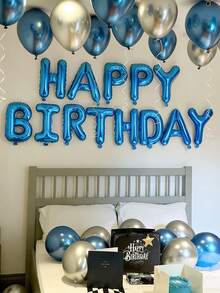 Bộ 48 bóng bay sinh nhật màu bạc và xanh dương, bao gồm 16 bóng bay chữ "Happy Birthday" màu xanh dương và các bóng bay cao su màu xanh dương và bạc, bóng bay chữ "Happy Birthday" bằng giấy bạc dùng để trang trí tiệc sinh nhật, bóng bay tạo bất ngờ lãng mạn cho bữa tiệc. - Nhiều màu - Xem 5