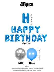 Bộ 48 bóng bay sinh nhật màu bạc và xanh dương, bao gồm 16 bóng bay chữ "Happy Birthday" màu xanh dương và các bóng bay cao su màu xanh dương và bạc, bóng bay chữ "Happy Birthday" bằng giấy bạc dùng để trang trí tiệc sinh nhật, bóng bay tạo bất ngờ lãng mạn cho bữa tiệc. - Nhiều màu - Xem 7