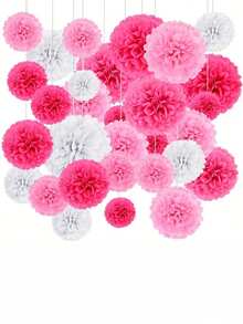 8pcs Fuchsia & Light Pink Paper Flower Balls Set, Fluffy Paper Flowers For Birthday Party Hanging Decor, Suitable For Scene Decoration, Home Decor, Room Decor, Birthday Party, Wedding Gift, Graduation Gift, Christmas Decoration - Rose Red Set - View 4