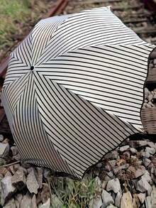 Fashionable Waterproof Striped Umbrella, Manual Folding Umbrella, Distinctive Waterproof Striped Umbrella With Lace Details - Durable Iron Frame, Easy To Clean In Rainy Weather, Easy To Clean Sunshade Umbrella - Multicolor - View 7