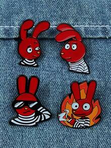 1pc Cute Red Animal Game Accessories Rabbit Prison Personalized Versatile Metal Badge Clothing Decor - Red - View 4