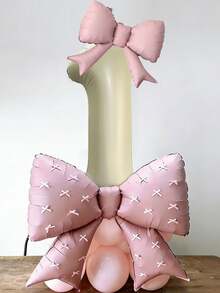 43pcs Birthday Theme 0-9 Number Balloon Set, 40-Inch Cream Color Number Foil Balloons, Pink Bow Balloons, Pink Latex Balloons, Bow Ribbon Accessories Suitable For Birthday Party, Anniversary Decoration - Birthday Suit - View 1