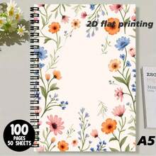 1 Pc A5 Size Romantic Floral Pattern Spiral Notebook, Smooth Writing Lined Pages, Minimalist Fresh Design, Suitable For Daily Records, Note-Taking, Inspiration Collection And More, Adding Natural Poetic Touches To Your Writing Time, A Thoughtful Companion For Office, Study And Life. - J - View 3