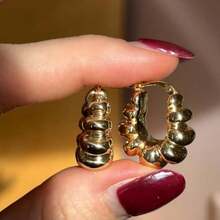 1 Pair Creative Minimalist U-Shaped Carved Pendant Earrings, Halloween Accessory U-Shaped Hammer Ball Earrings, Perfect Holiday Gift Accessory Earrings - Golden - View 1