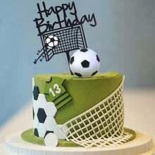 Set de decoración de pastel de cumpleaños con tema de fútbol, que incluye 6 piezas/3 piezas/1 pieza, con portería de acrílico, decoraciones de pastel de fútbol, adecuado para decoración de fiesta de cumpleaños de deportes de fútbol - Multicolor - Ver 3