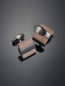 1 Pair Fashionable Square Wooden Cufflinks, Men's Classic Versatile Copper Cufflink Accessory - Silver - View 3
