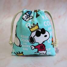 SNOOPY 1 chiếc túi vải bố dày hình chú chó hoạt hình dễ thương dùng để sạc dự phòng, đựng điện thoại, chìa khóa, tiền lẻ, đồ trang điểm, có ngăn dây rút, quà tặng năm mới, quà tặng ngày Valentine, quà tặng lễ Phục sinh [Kiểu ngẫu nhiên] - Nhiều màu - Xem 2
