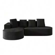 Fully Compressed Frameless Sofa, Modular Combination Sofa (L-Shaped Armchairs), Modern Cloud-Type Combination Sofa (Deep Seats), Sponge Compression Sofa (No Assembly Required). - Black - View 1