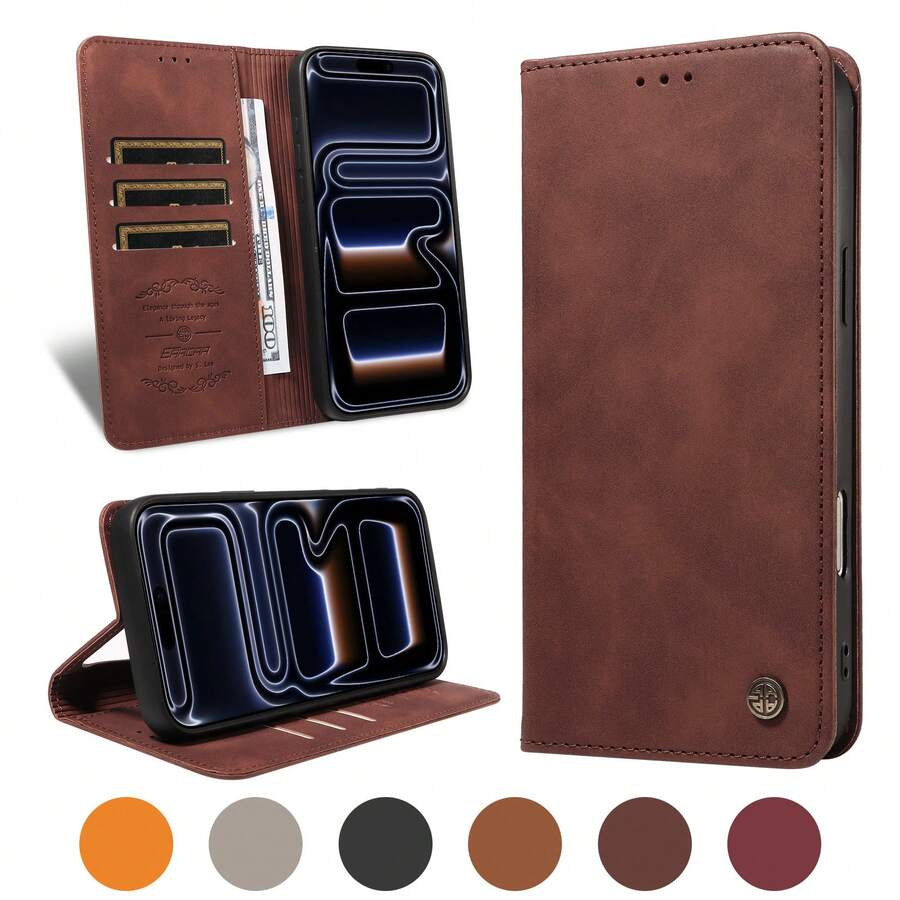 eaacaa 1pc Magnetic Flip Cover Leather Phone Case With Card Slots Wallet Protective Cover Compatible With Apple 17 Pro Max/17 Pro/AIR/17/17e/16 Pro Max/15/14/13/12/11