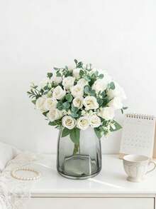 1 pieza Ramo de flores de rosa artificial, decoración del hogar, decoración de boda, decoración de mesa, decoración del hogar de primavera, decoración de habitación, decoración de balcón, decoración de cocina, decoración del comedor, accesorio de dormitorio, decoración de sala de estar, decoración de fiesta, ramo de novia, fiesta de cumpleaños, decoración de pared, decoración de la casa, regalo de cumpleaños, decoración de jardín al aire libre - Blanco - Ver 7