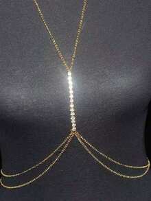 1件时尚性感水晶镶嵌吊带腰链，适合海滩派对、节日礼物 - 金色 - 查看 3