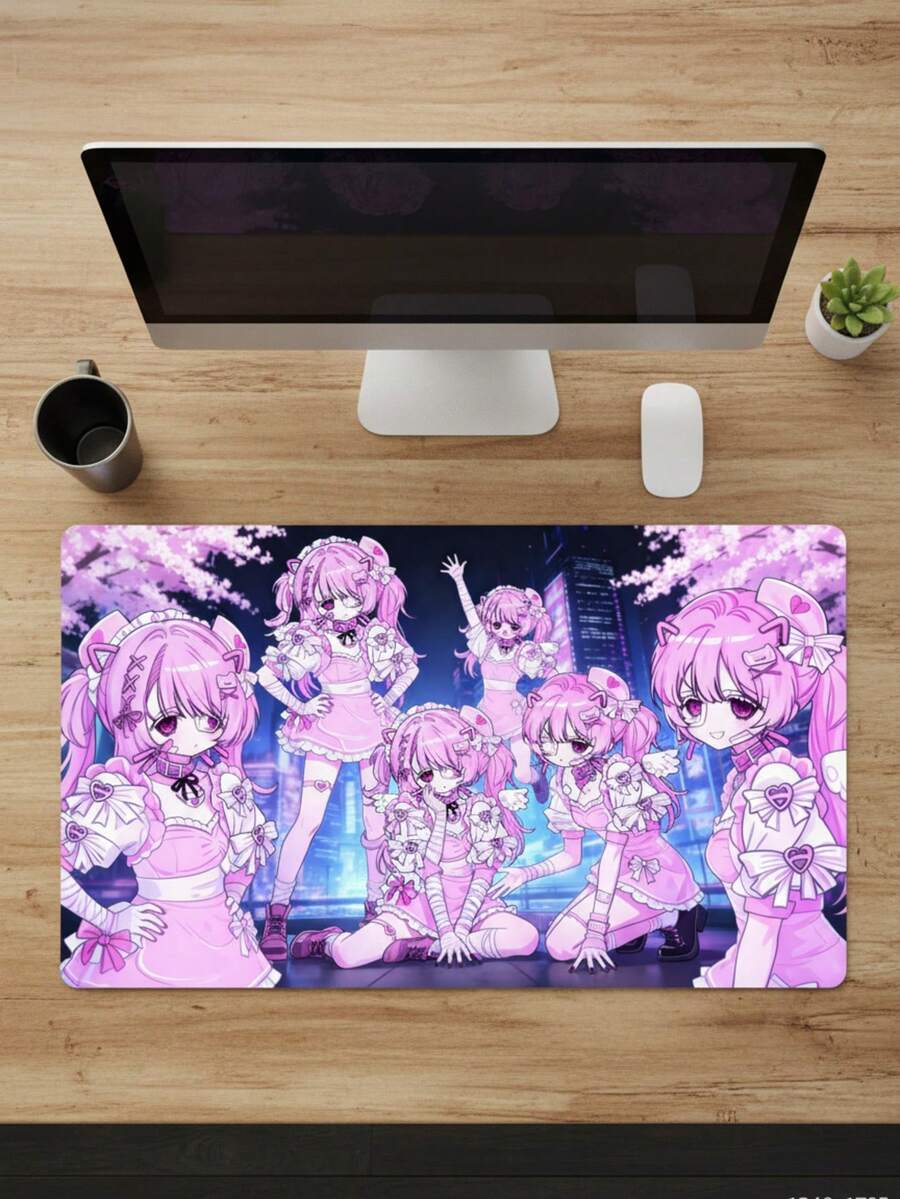 超大号 XXXL 超光滑鼠标垫，尺寸 39.37 英寸 x 19.69 英寸，防水防滑橡胶底座，布面材质，饰有女仆与樱花夜景图案，兼容有线和无线鼠标，适用于办公室、家庭、笔记本电脑、台式电脑，可爱礼物之选，母亲节礼物 - 查看 1