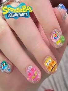 SpongeBob SquarePants Juego de 24 pegatinas decorativas de cuidado de uñas con diseños de Calzoncillos Cuadrados en 3D, disponibles en cualquier color y estilo. No se necesitan lámparas de horneado, pegatinas de cuidado de uñas DIY, parches de cuidado de uñas, productos de cuidado de uñas, accesorios de cuidado de uñas, pegatinas de cuidado de uñas, suministros profesionales de cuidado de uñas, decoraciones deslizantes de cuidado de uñas. - Multicolor - Ver 6