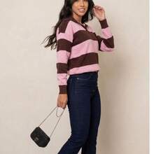 Women's Striped Polo Shirt For Winter - Hồng - Xem 2
