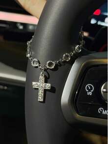 1pc Car Steering Wheel Decorative Pendant Light Luxury Crystal Chain Car Steering Wheel Decorative Pendant - A - Xem 1