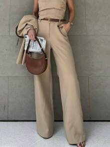 Straight-Leg, Wide-Legged Suit Trousers. Floor-Length. - Multicolor - View 2