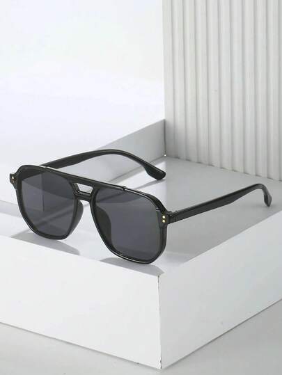 1 pieza Gafas de moda con montura cuadrada de estilo aviador de doble puente con diseño de carey unisex