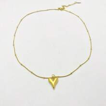 1件欧美INS风格18K镀金不锈钢3D心形吊坠项链，女士款，金色珠子精致链条颈链，独特设计时尚简约休闲项链 - 桃心 - 查看 4